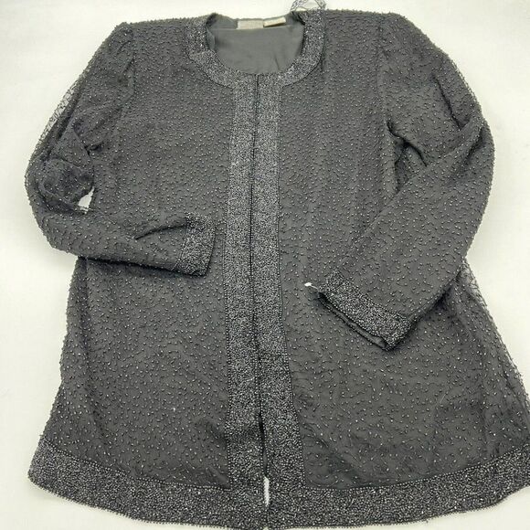 STENAY Vintage Black Long Sleeve 100% Silk Beaded Sequin Evening Jacket Small - Picture 1 of 6